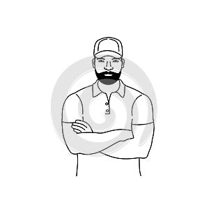 Vector illustration of a muscular man with his hands crossed on the chest,